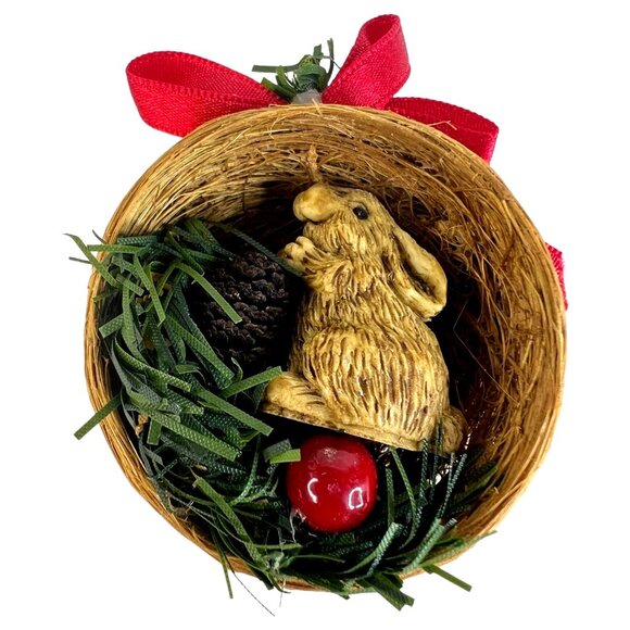 Vintage Silvestri Bunny Rabbit in Nest Christmas Ornament Handcrafted - Picture 2 of 6